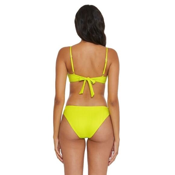 Becca Prima Neon Yellow Twist Front Hipster Bikini Swimsuit Bottoms Size Medium - Picture 2 of 13